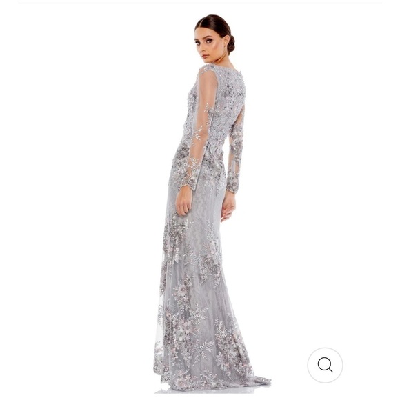Mac Duggal EMBELLISHED V NECK ILLUSION LONG SLEEVE GOWN size 16 $698 - Picture 3 of 16
